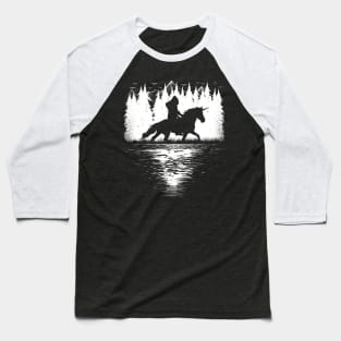 Bigfoot Riding Unicorn Baseball T-Shirt